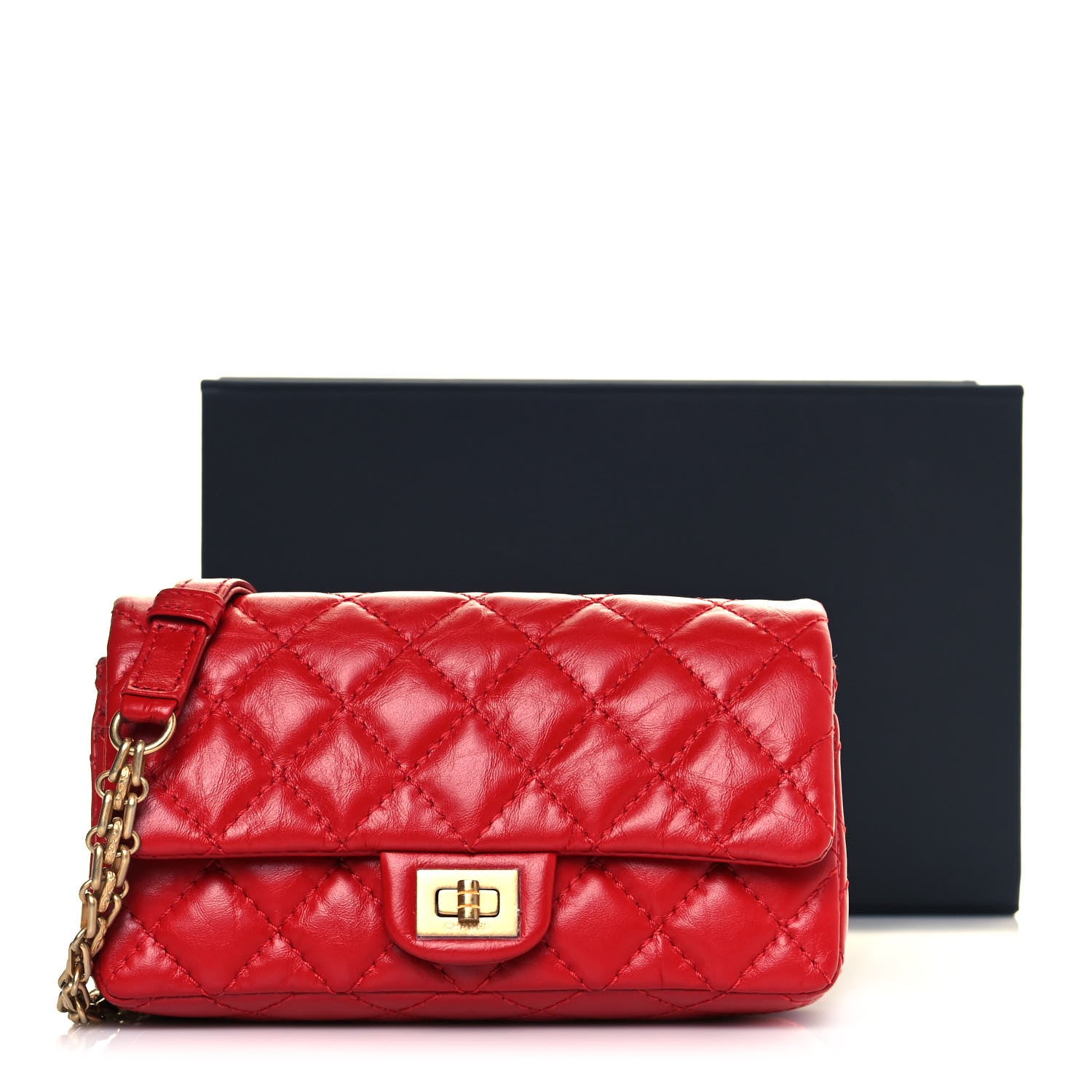 Chanel Aged Calfskin Quilted 2.55 Reissue Flap Belt Bag Red 10 of 10