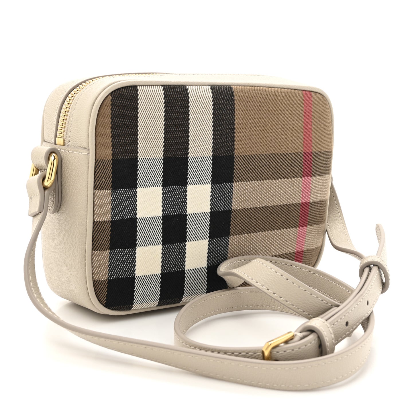 Calfskin House Check Small Camera Bag Limestone