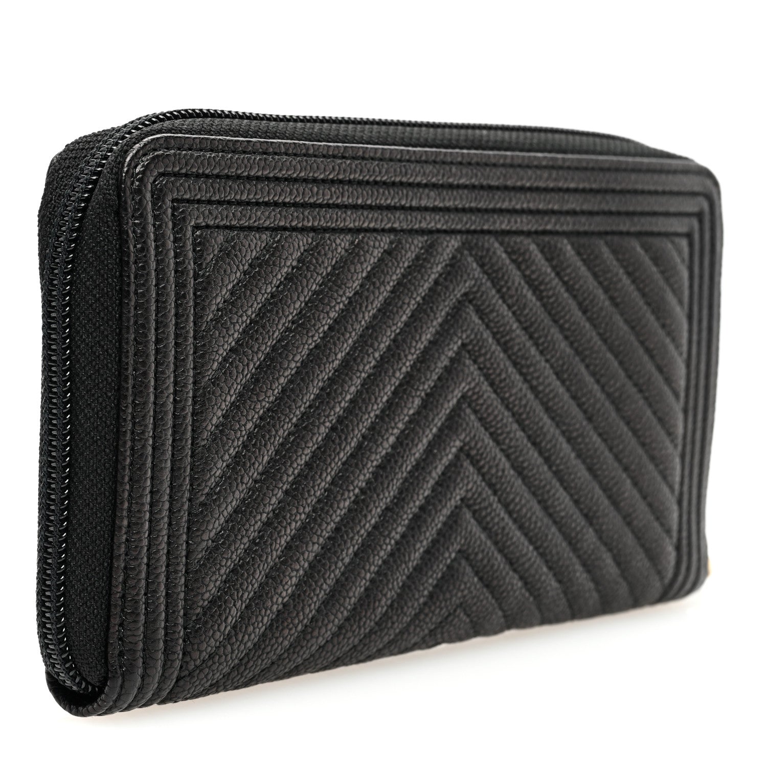 Chanel Caviar Chevron Quilted Zip Around Boy Wallet Black 3 of 7