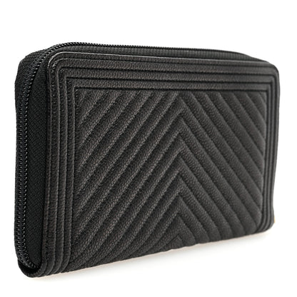 Chanel Caviar Chevron Quilted Zip Around Boy Wallet Black 3 of 7