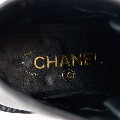 Chanel Shiny Calfskin Quilted Lace Up Combat Boots 39.5 Black 9 of 10