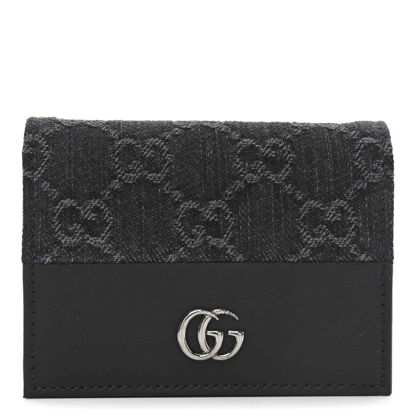 Denim GG Supreme Monogram Calfskin GG Marmont Card Case Black