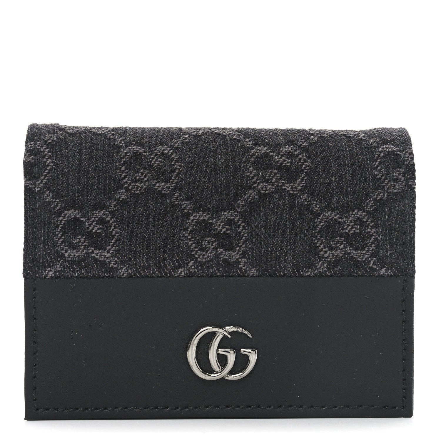 Gucci Denim GG Supreme Monogram Calfskin GG Marmont Card Case Black 1 of 8