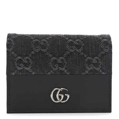 Gucci Denim GG Supreme Monogram Calfskin GG Marmont Card Case Black 1 of 8