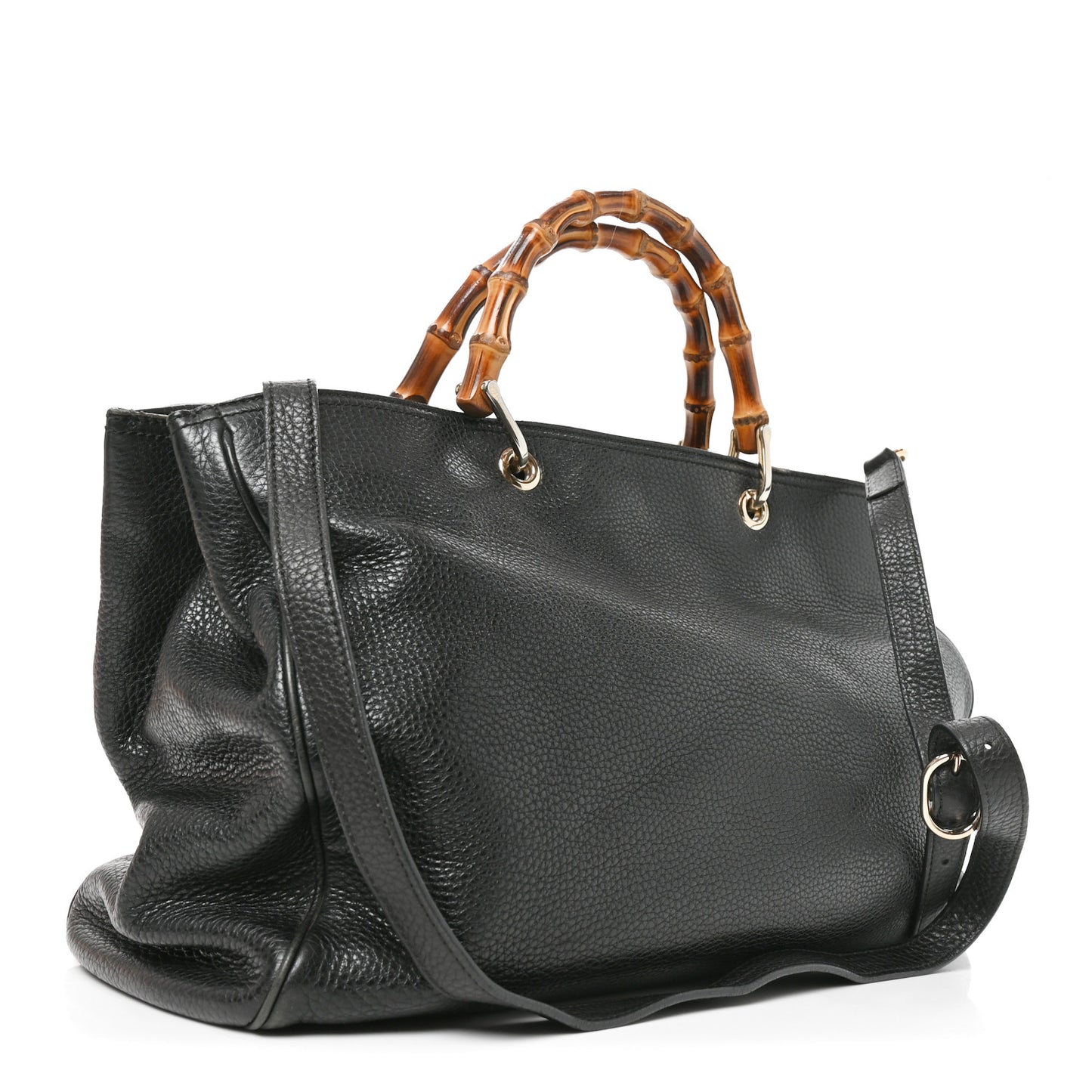 Pebbled Calfskin Large Bamboo Shopper Tote Black Black