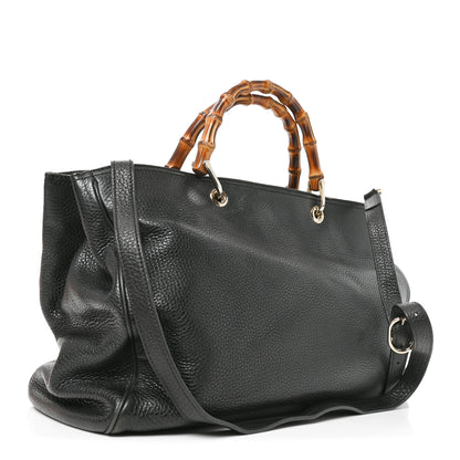 Gucci Pebbled Calfskin Large Bamboo Shopper Tote Black Black 3 of 10