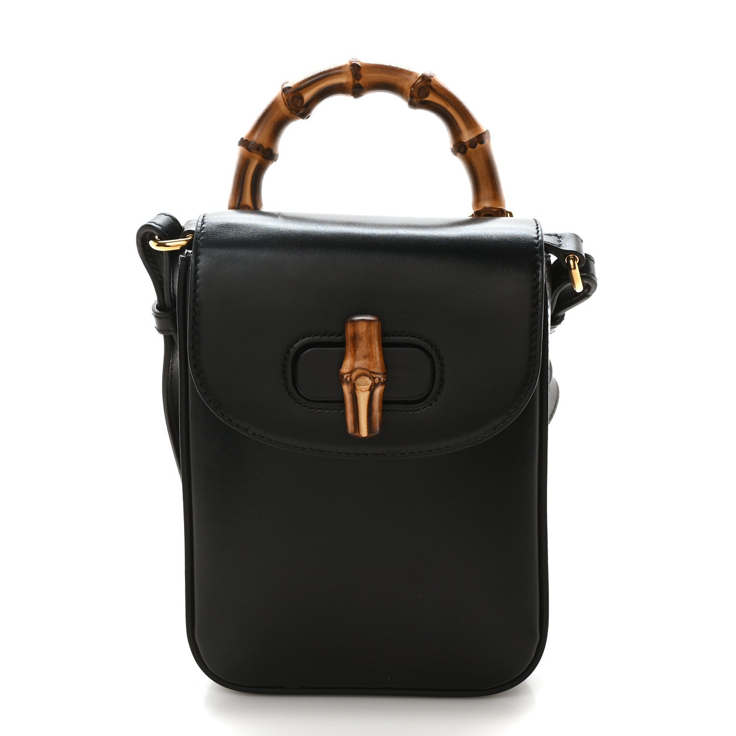 Gucci Calfskin Mini Bamboo Top Handle 3 Way Shoulder Bag Black 1 of 10
