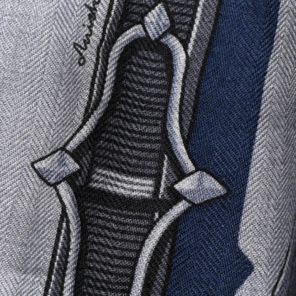Hermes Cashmere Silk Brides Et Chaines Scarf 100 Gris Clair Gris Fonce Bleu Marine 6 of 6