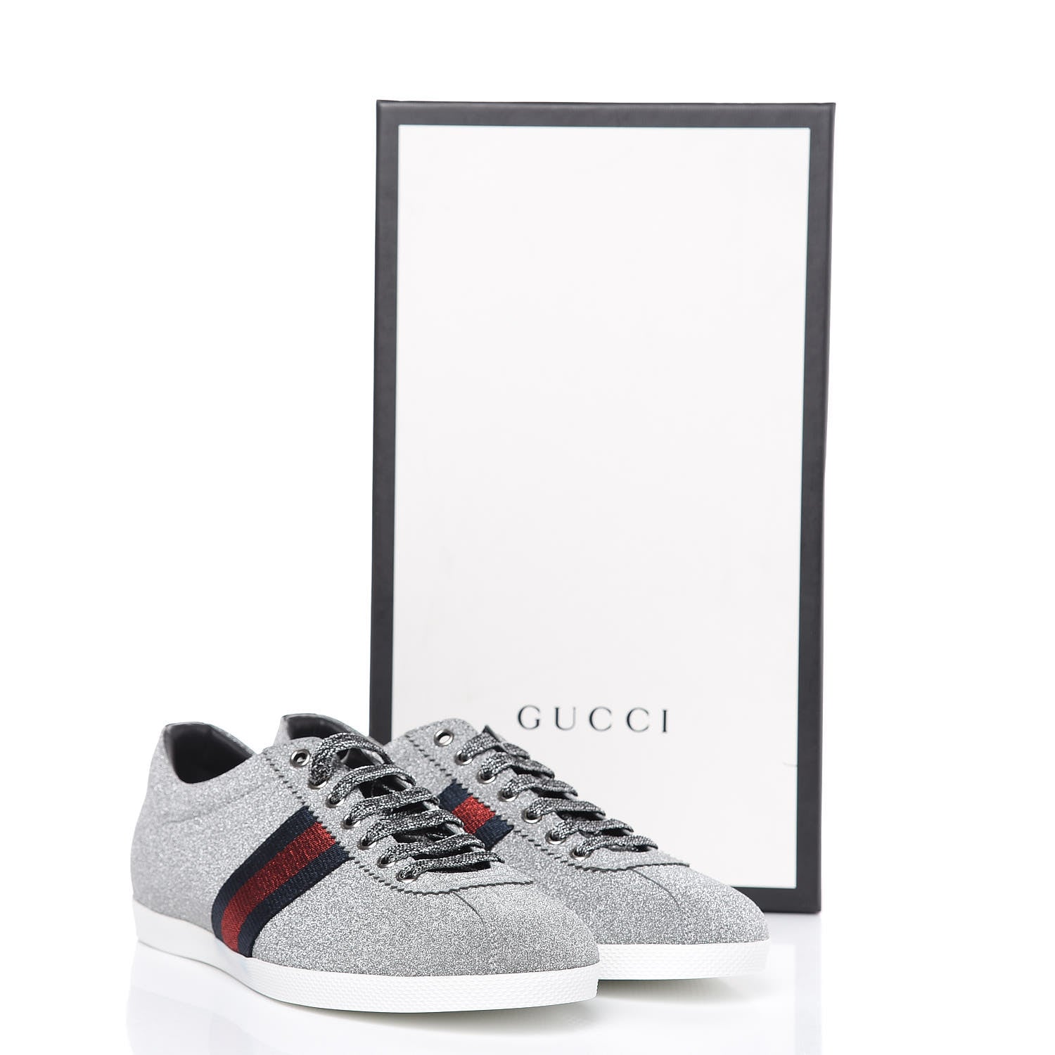 Gucci Glitter Fabric Studded Web Mens Sneakers 8.5 Silver 10 of 10