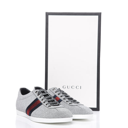 Gucci Glitter Fabric Studded Web Mens Sneakers 8.5 Silver 10 of 10