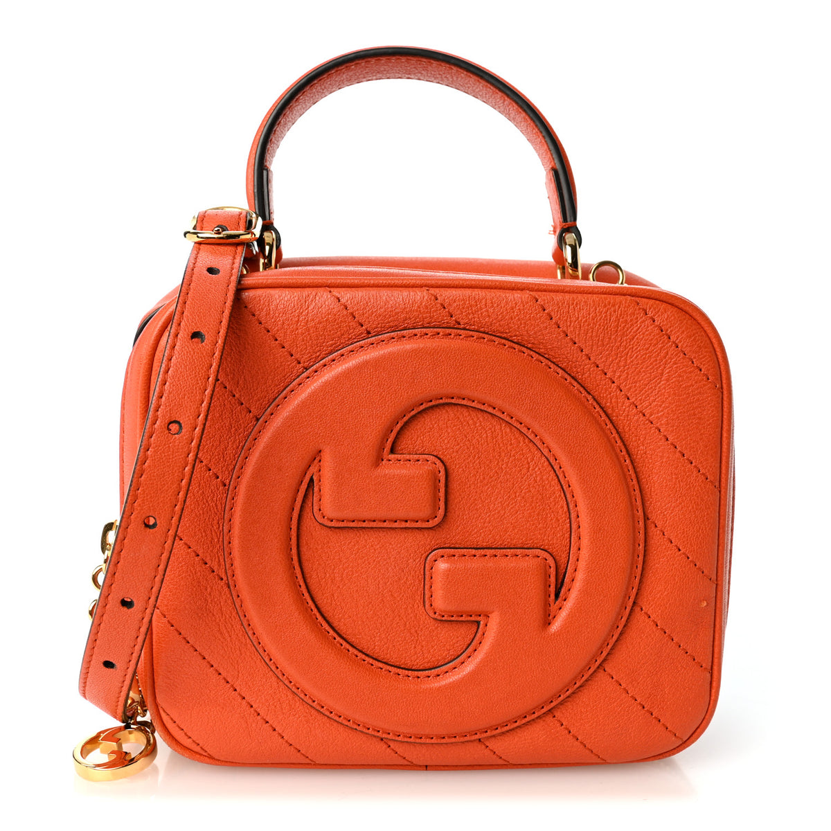 Sakai Be Green Calfskin Diagonal Stitched Blondie Top Handle Bag Orange
