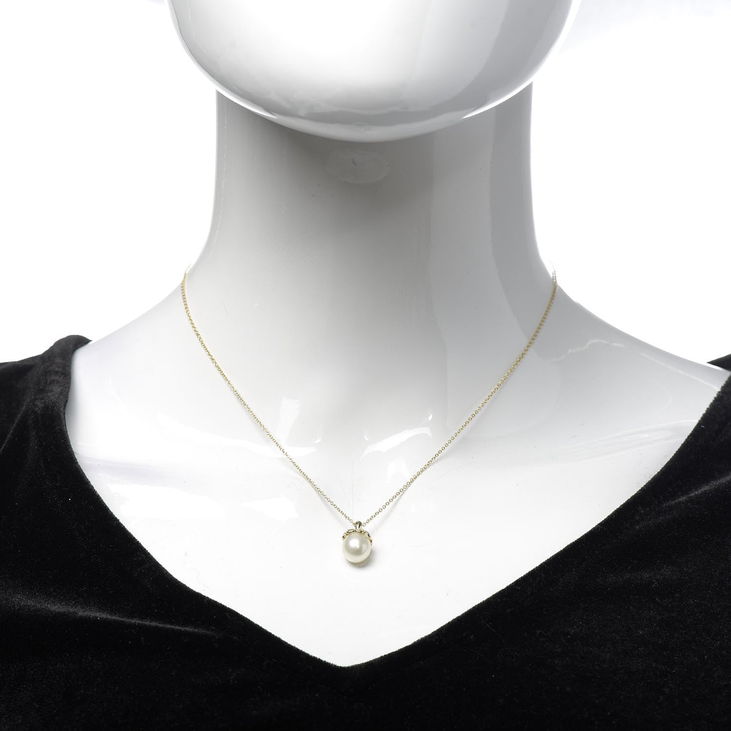 Tiffany 18K Yellow Gold Pearl Heart Drop Pendant Necklace 2 of 5