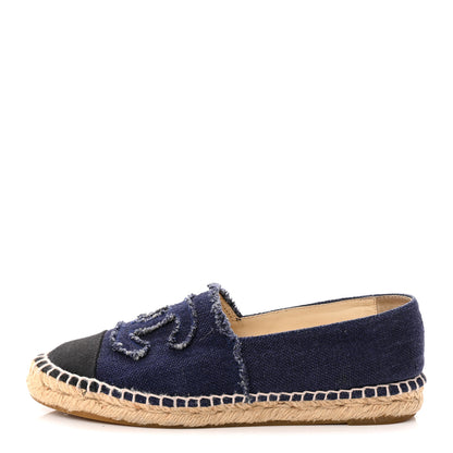Chanel Denim Toile CC Espadrilles 38 Navy Black 1 of 10
