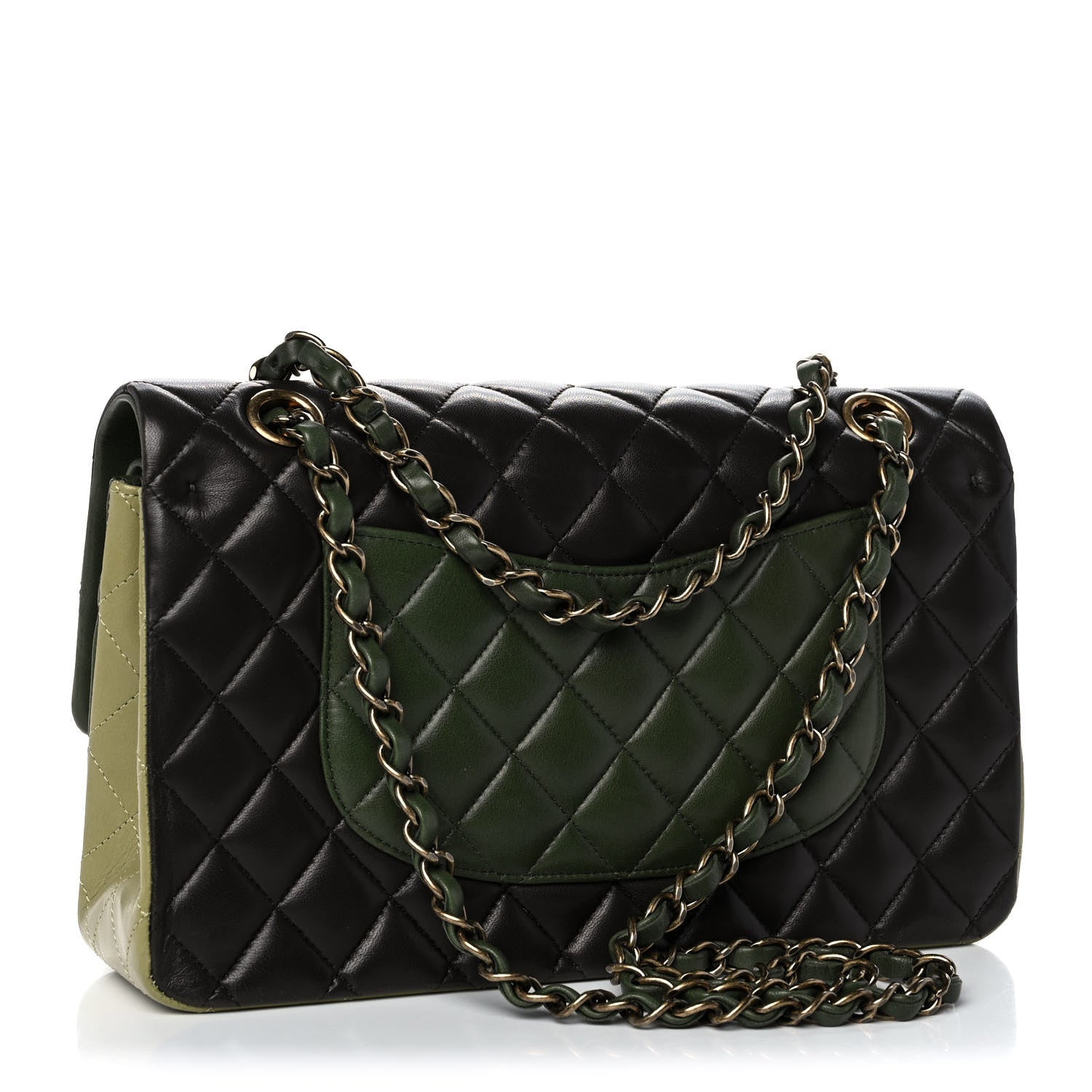 Chanel Lambskin Quilted Tri-Color Medium Double Flap Green Brown 2 of 11