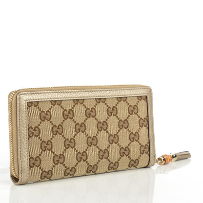 Gucci Monogram Bamboo Tassel Zip Around Wallet Gold 3 of 8