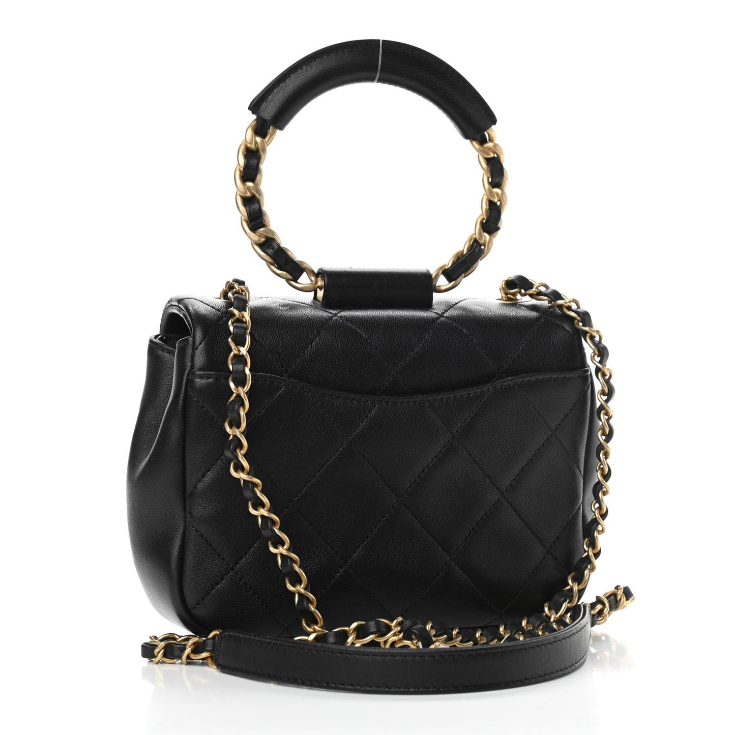 Lambskin Quilted Small Circular Handle Bag Black