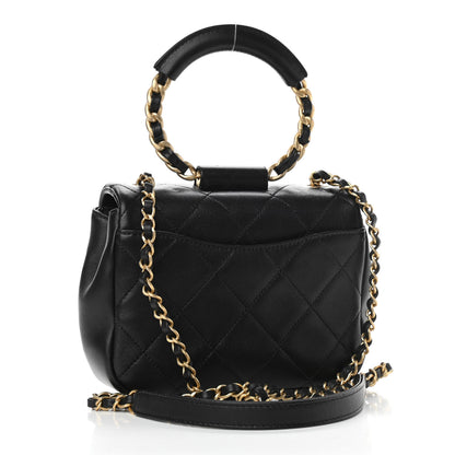 Chanel Lambskin Quilted Small Circular Handle Bag Black 3 of 11