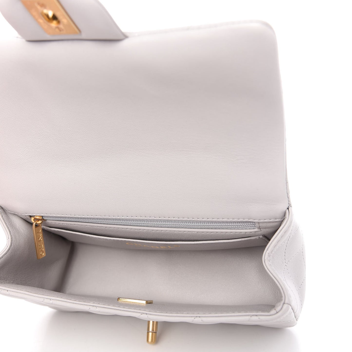 Lambskin Quilted Mini Top Handle Rectangular Flap Grey
