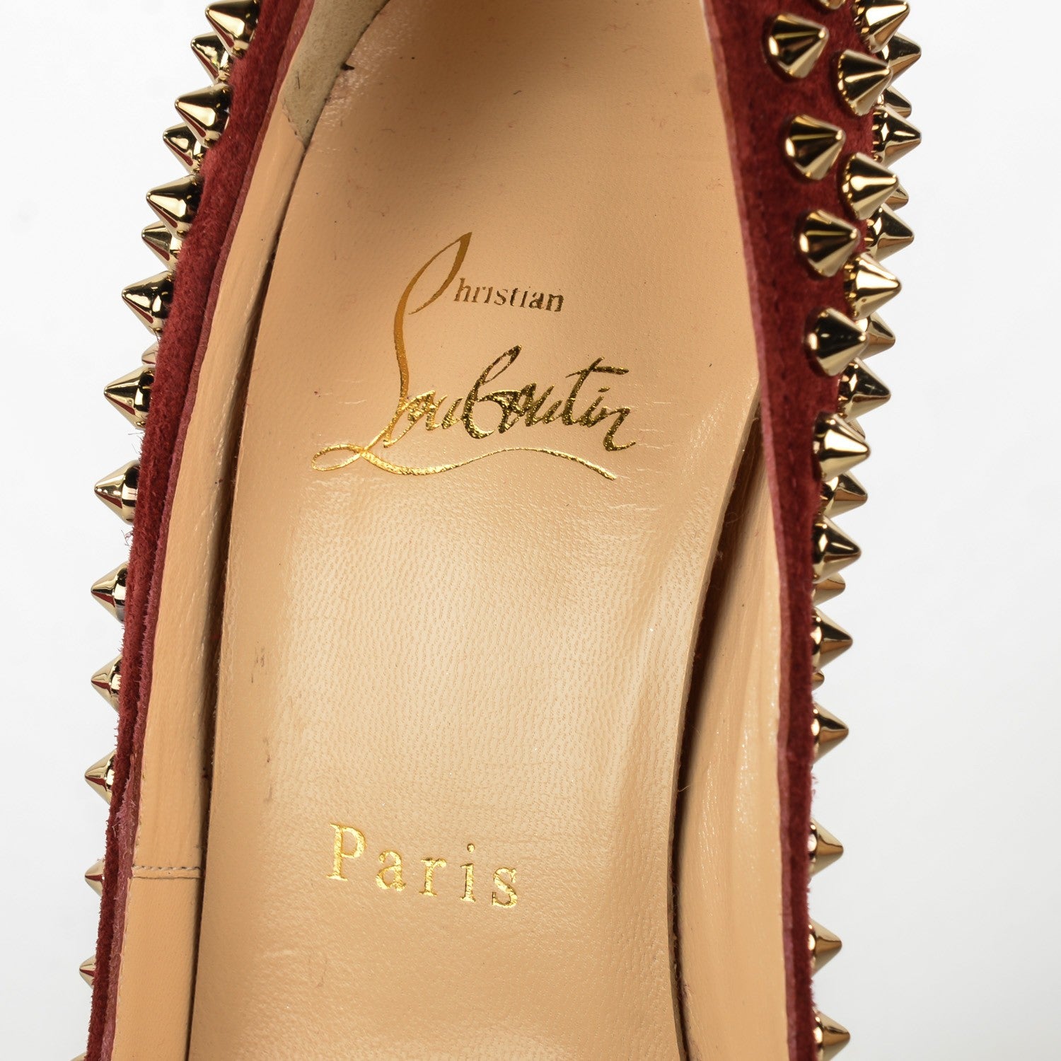 Christian Louboutin Veau Velours Calf Hair Leopard Lady Peep Spikes 150 Pumps 36.5 Red 7 of 7