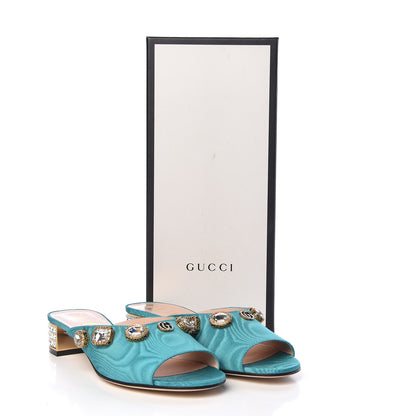 Gucci Moire Fabric Crystal Embellished Lyric Slide Sandals 36 TurquoIse 11 of 11