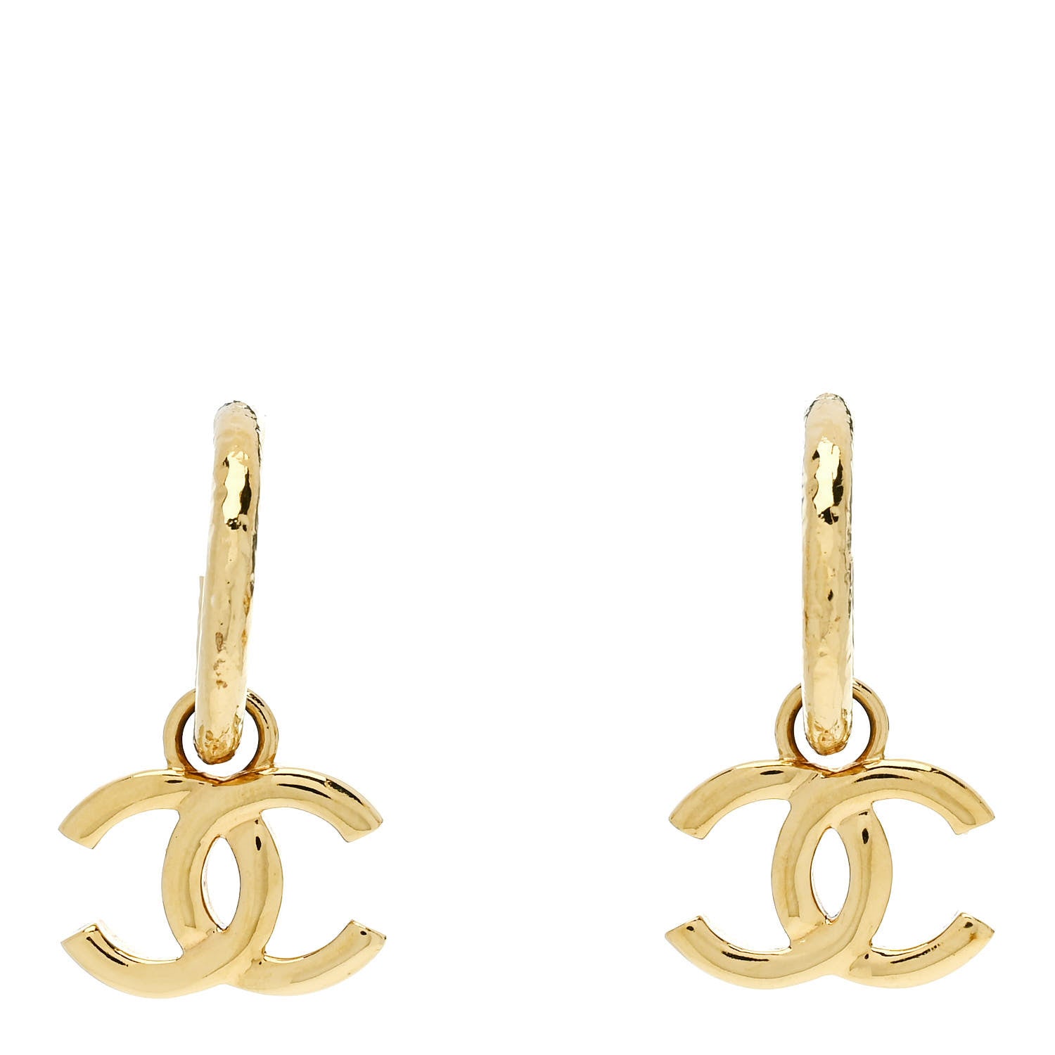 Chanel CC Hoop Drop Earrings Gold 1 of 5
