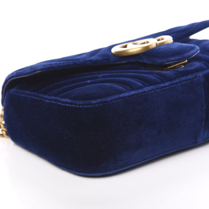 Gucci Velvet Matelasse Mini GG Marmont Shoulder Bag Cobalt Blue 4 of 9