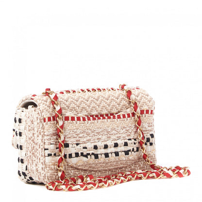Chanel Cotton Raffia Lambskin Woven Mini Rectangular Flap Beige Red Black 2 of 9