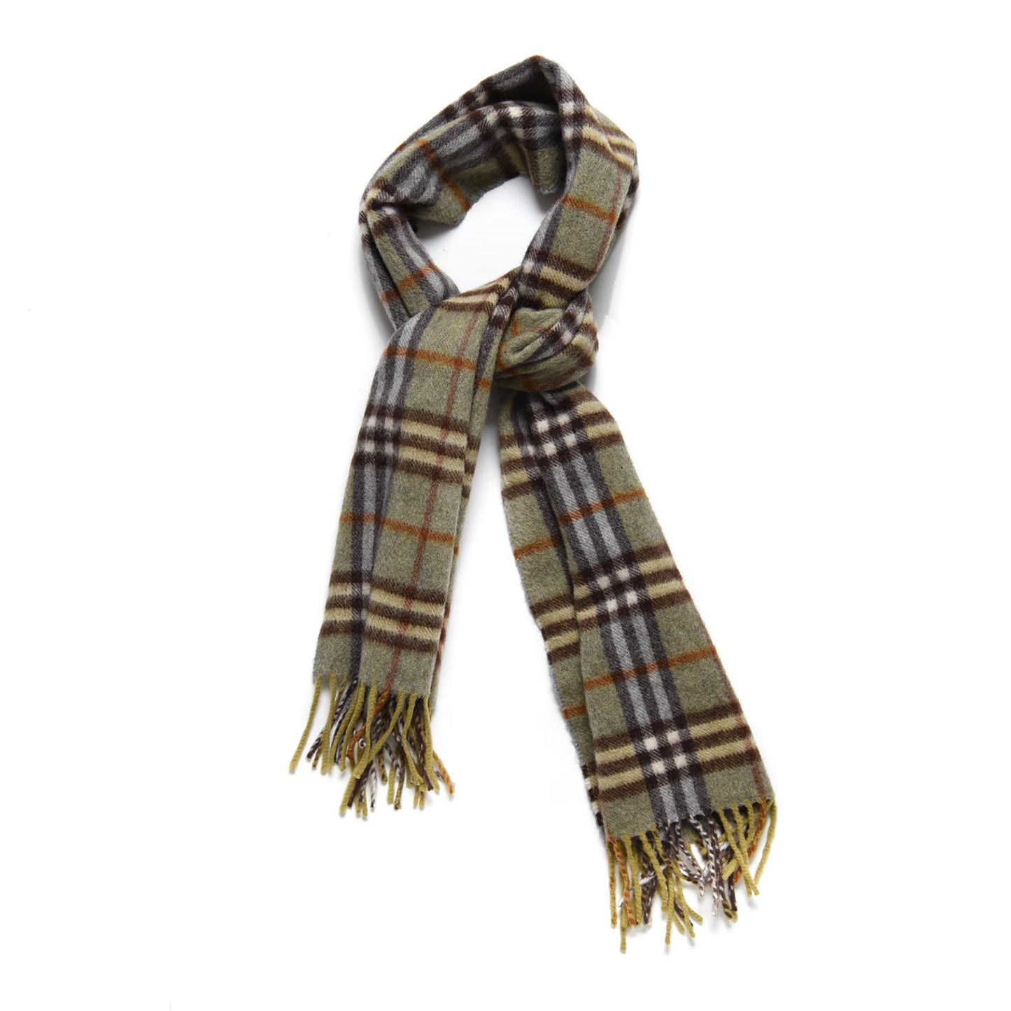 Cashmere Vintage Check Fringe Scarf Green