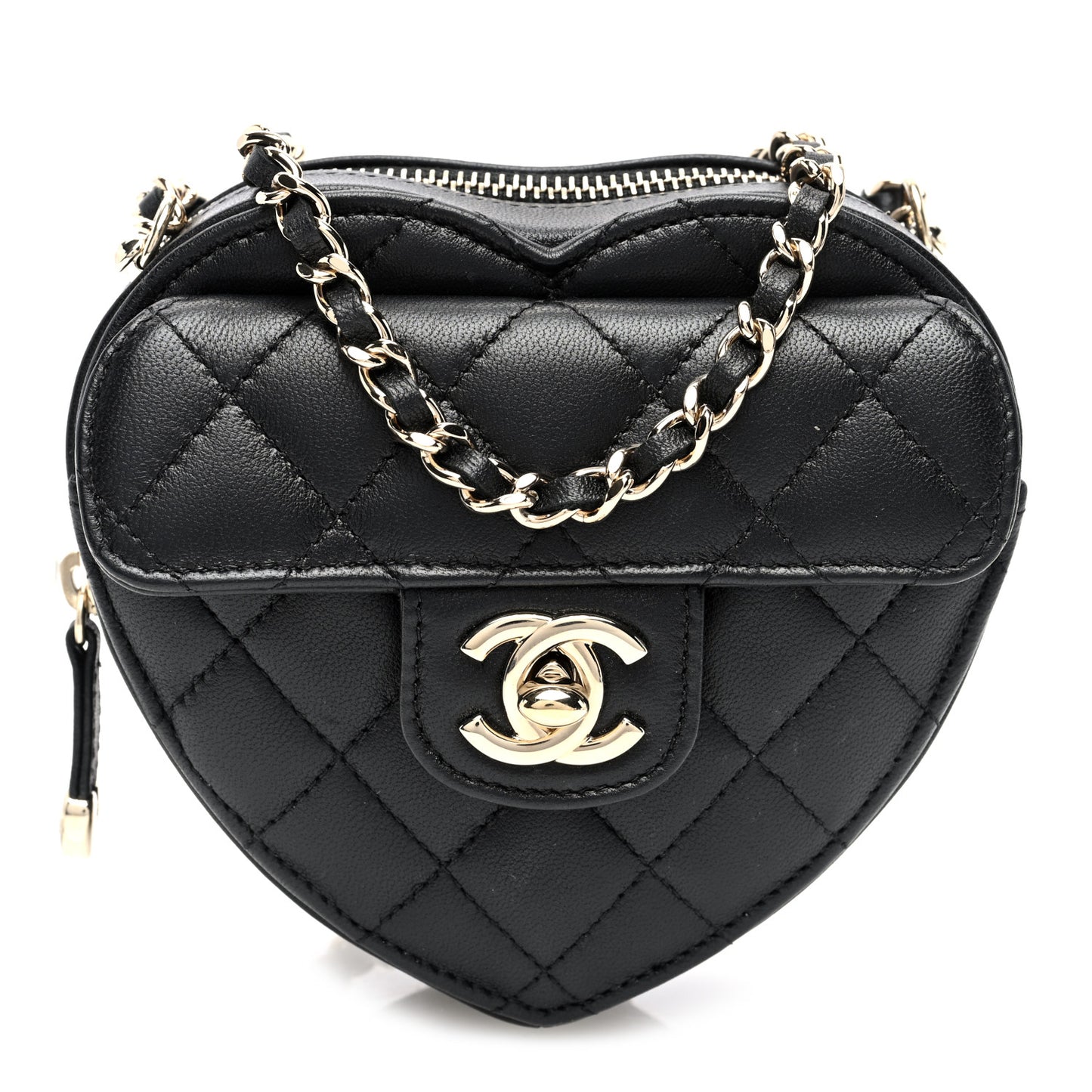 Lambskin Quilted CC In Love Heart Clutch With Chain Black