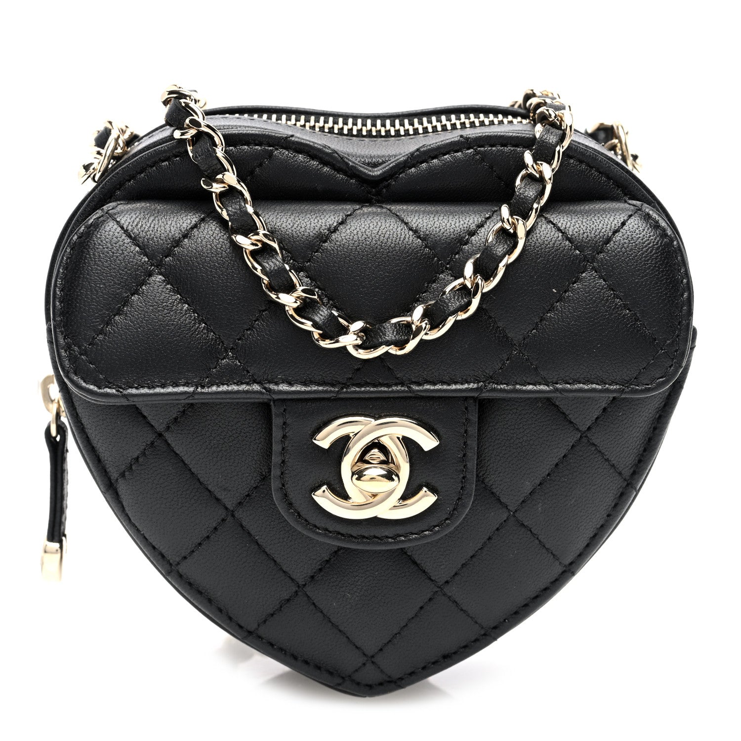 Chanel Lambskin Quilted CC In Love Heart Clutch With Chain Black 1 of 10