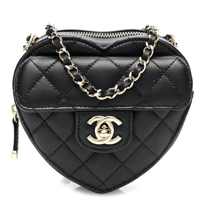 Chanel Lambskin Quilted CC In Love Heart Clutch With Chain Black 1 of 10