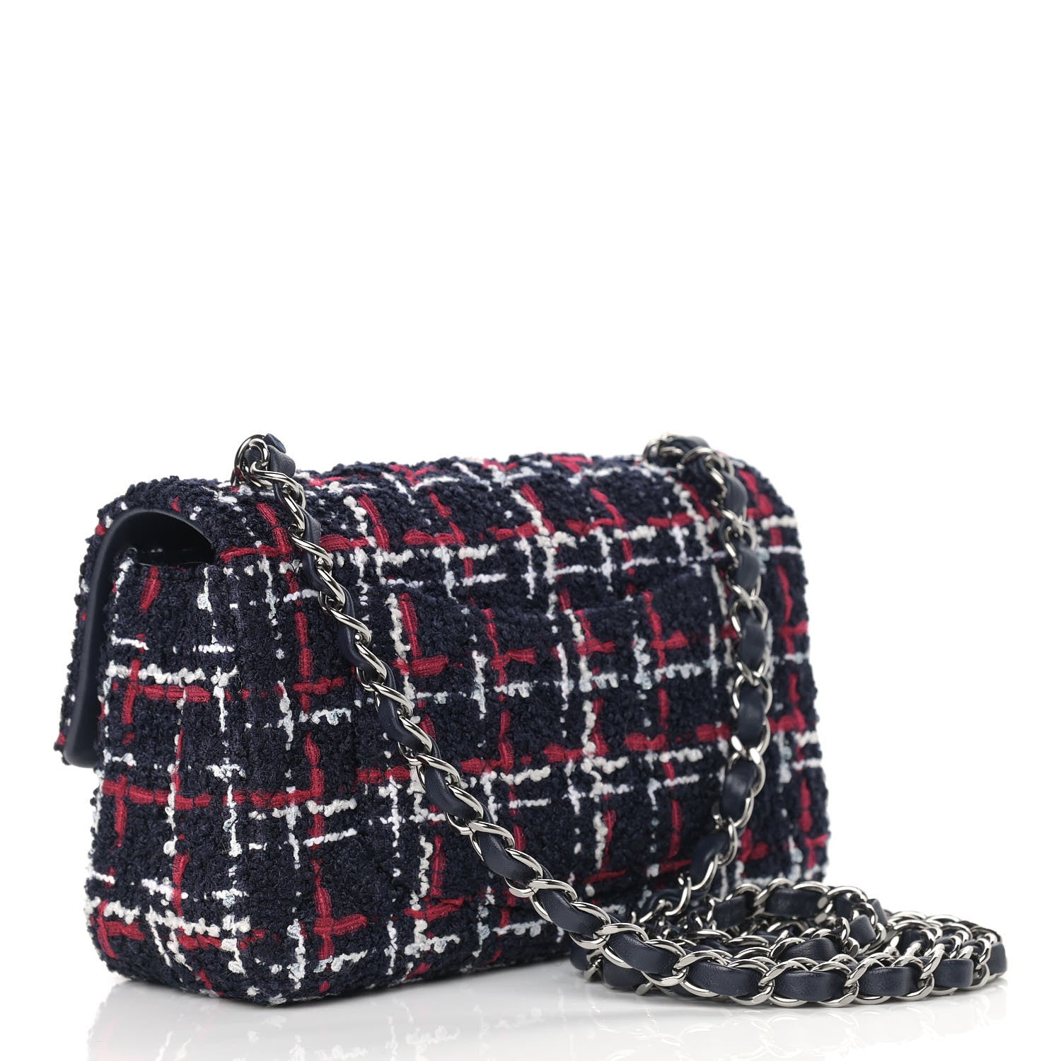 Chanel Tweed Quilted Mini Rectangular Flap Navy Blue White Red 2 of 9
