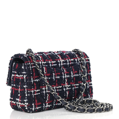Chanel Tweed Quilted Mini Rectangular Flap Navy Blue White Red 2 of 9
