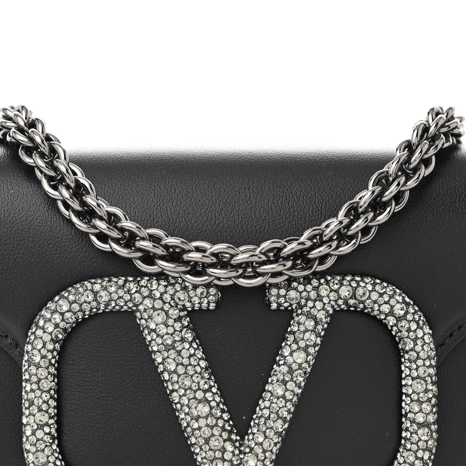 Valentino Garavani Calfskin Crystal Vlogo Small Loco Shoulder Bag Black 8 of 12