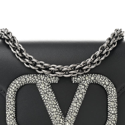 Valentino Garavani Calfskin Crystal Vlogo Small Loco Shoulder Bag Black 8 of 12