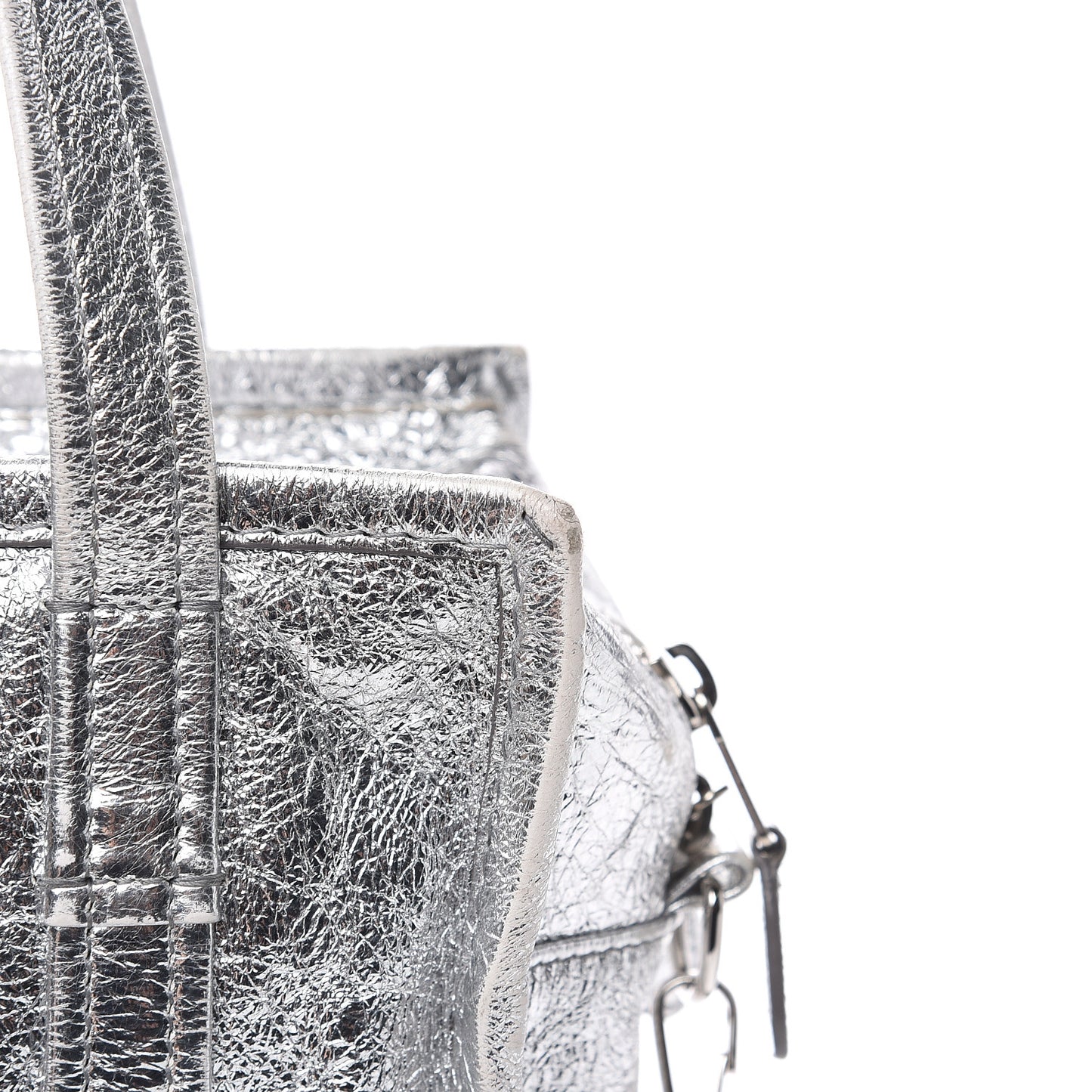 Metallic Calfskin S Bazar Shopper Tote Silver Hardware