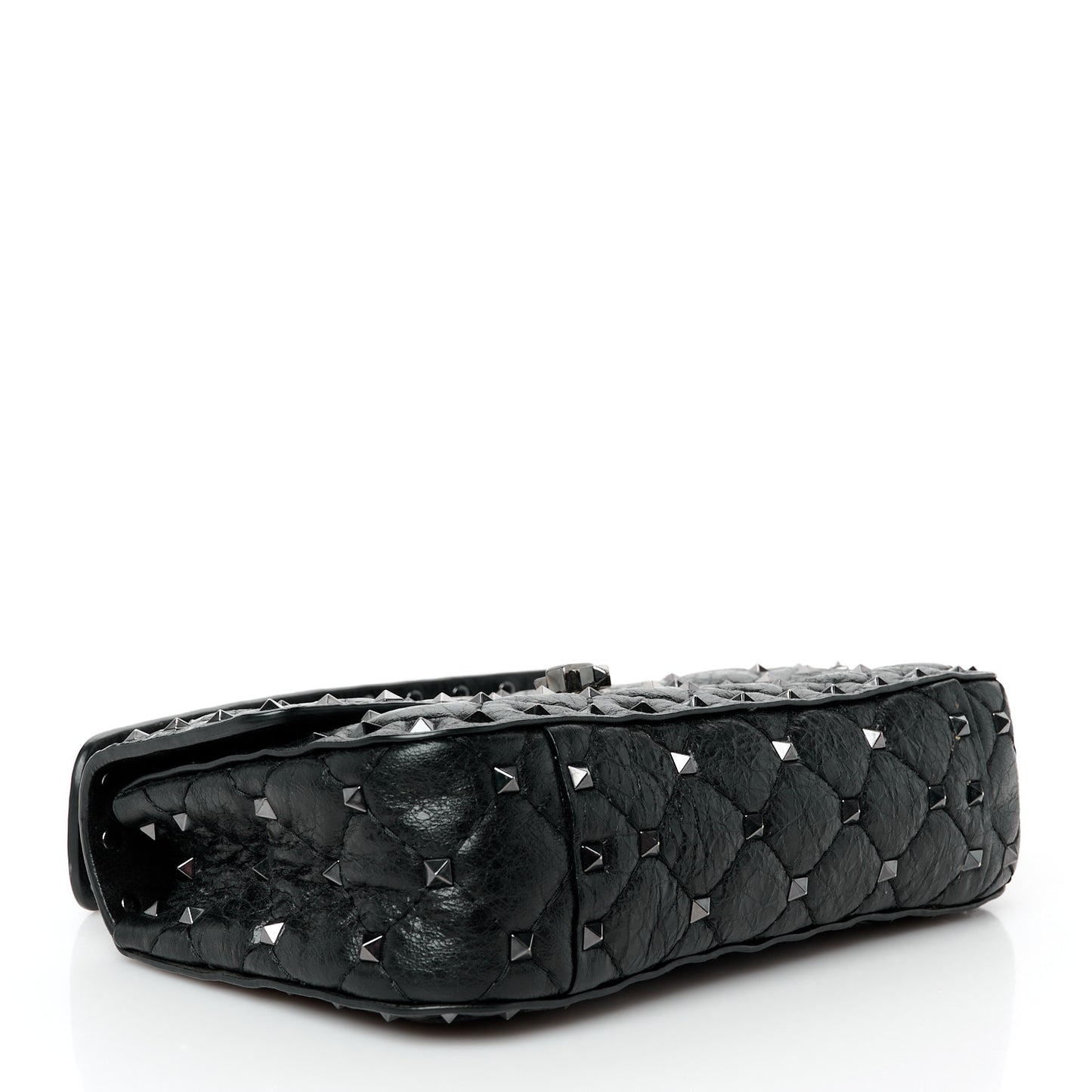 Craquele Nappa Small Rockstud Spike Shoulder Bag Black
