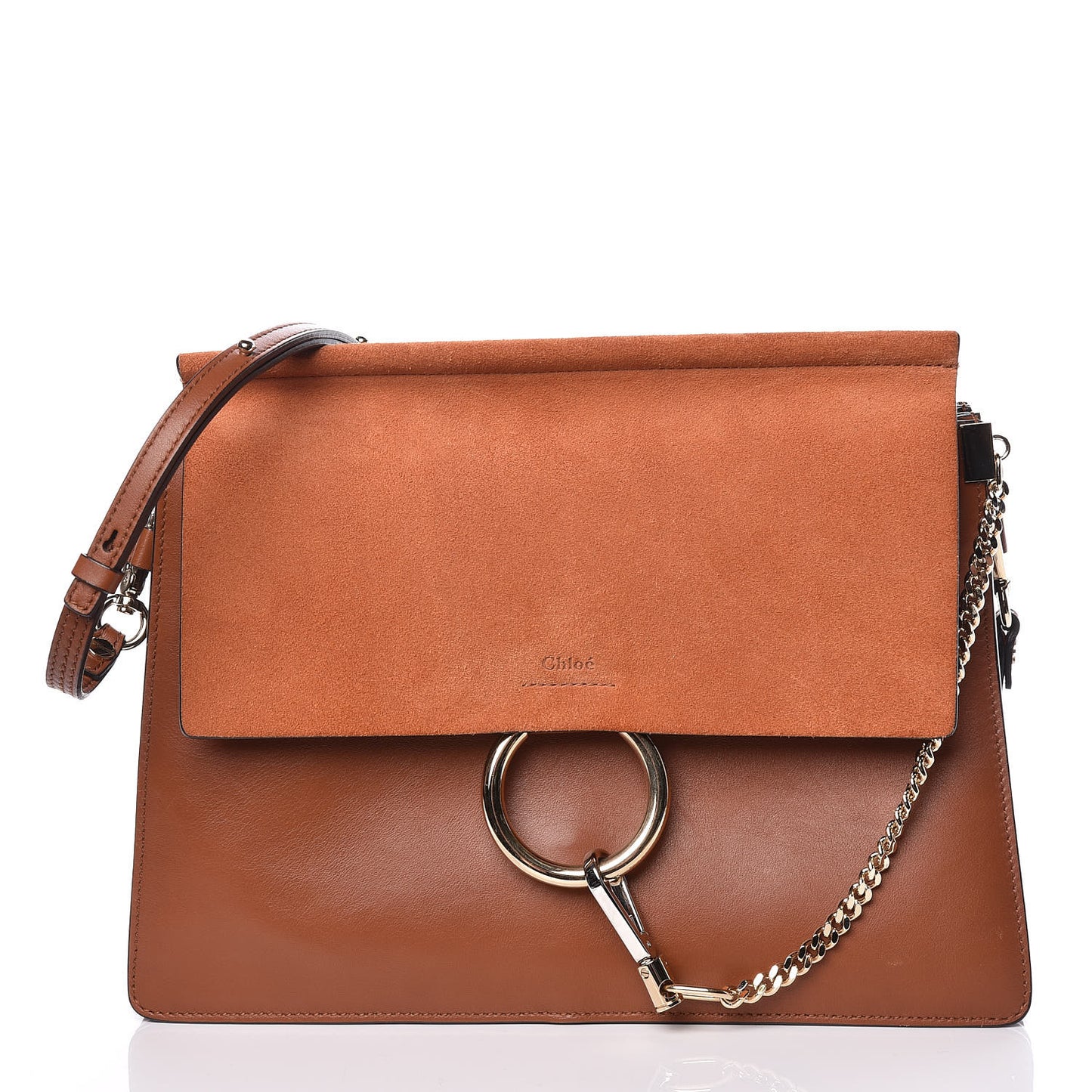 Suede Calfskin Medium Faye Shoulder Bag Tobacco