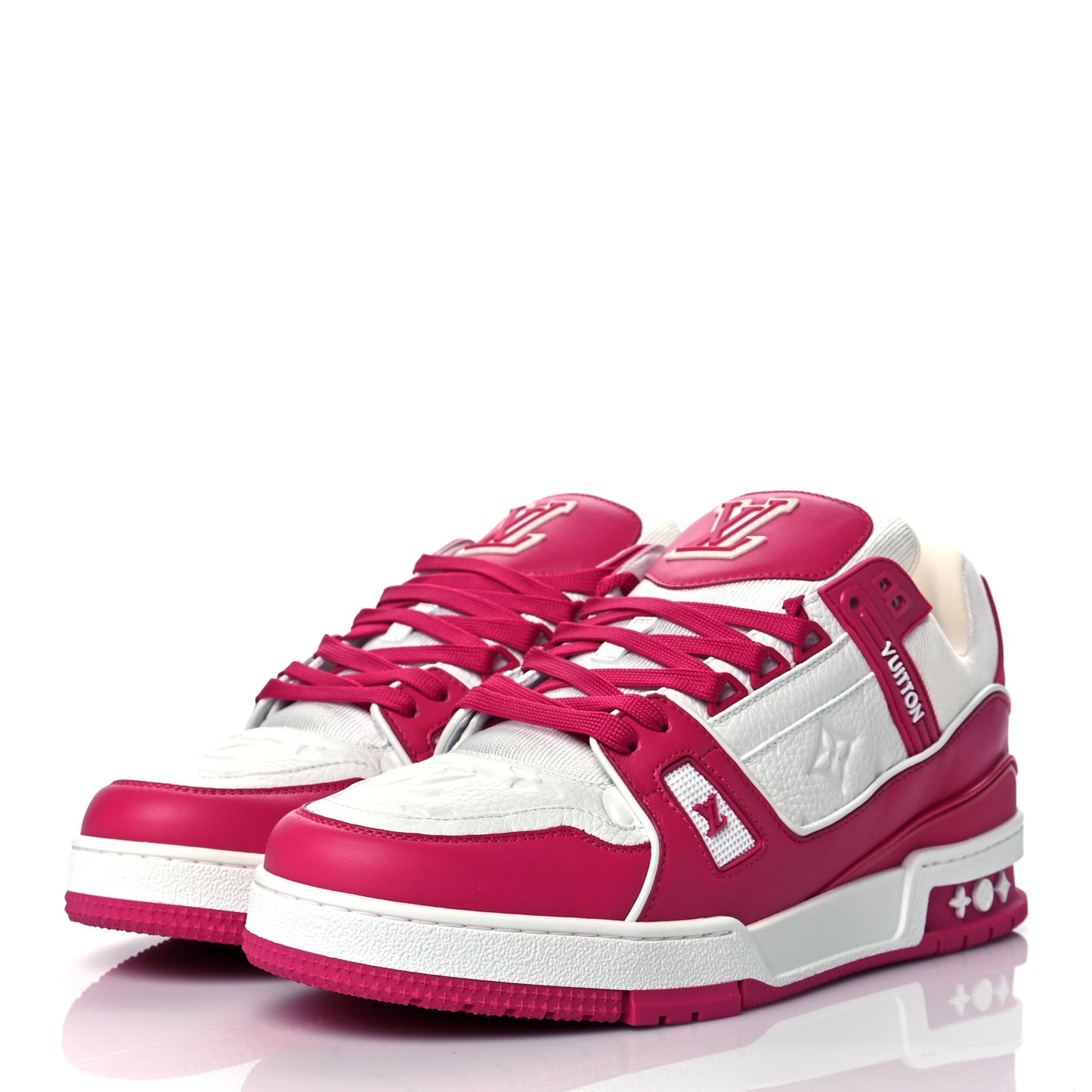 Calfskin Embossed Monogram Mens LV Trainer Sneakers 9 Fuchsia