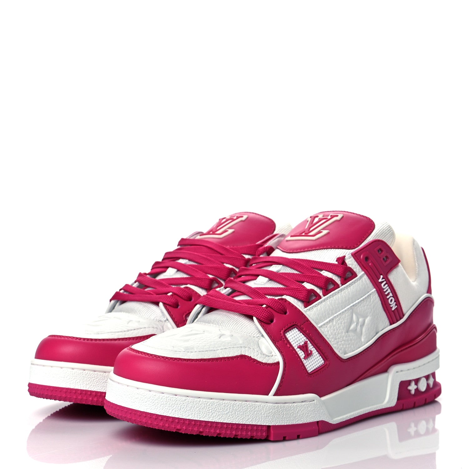 Louis Vuitton Calfskin Embossed Monogram Mens LV Trainer Sneakers 9 Fuchsia 3 of 8
