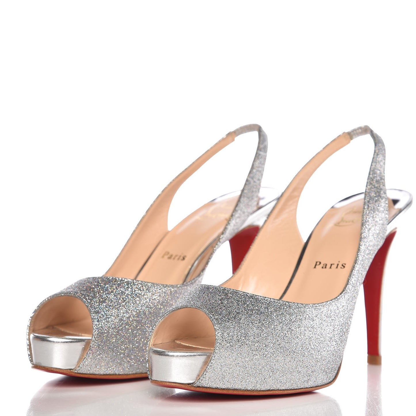Glitter N Prive 100 Peep Toe Slingback Pumps 38.5 Silver
