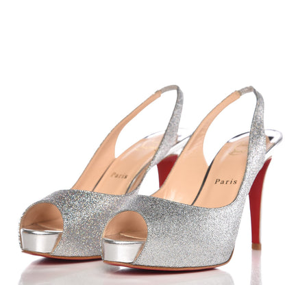 Christian Louboutin Glitter N Prive 100 Peep Toe Slingback Pumps 38.5 Silver 3 of 8