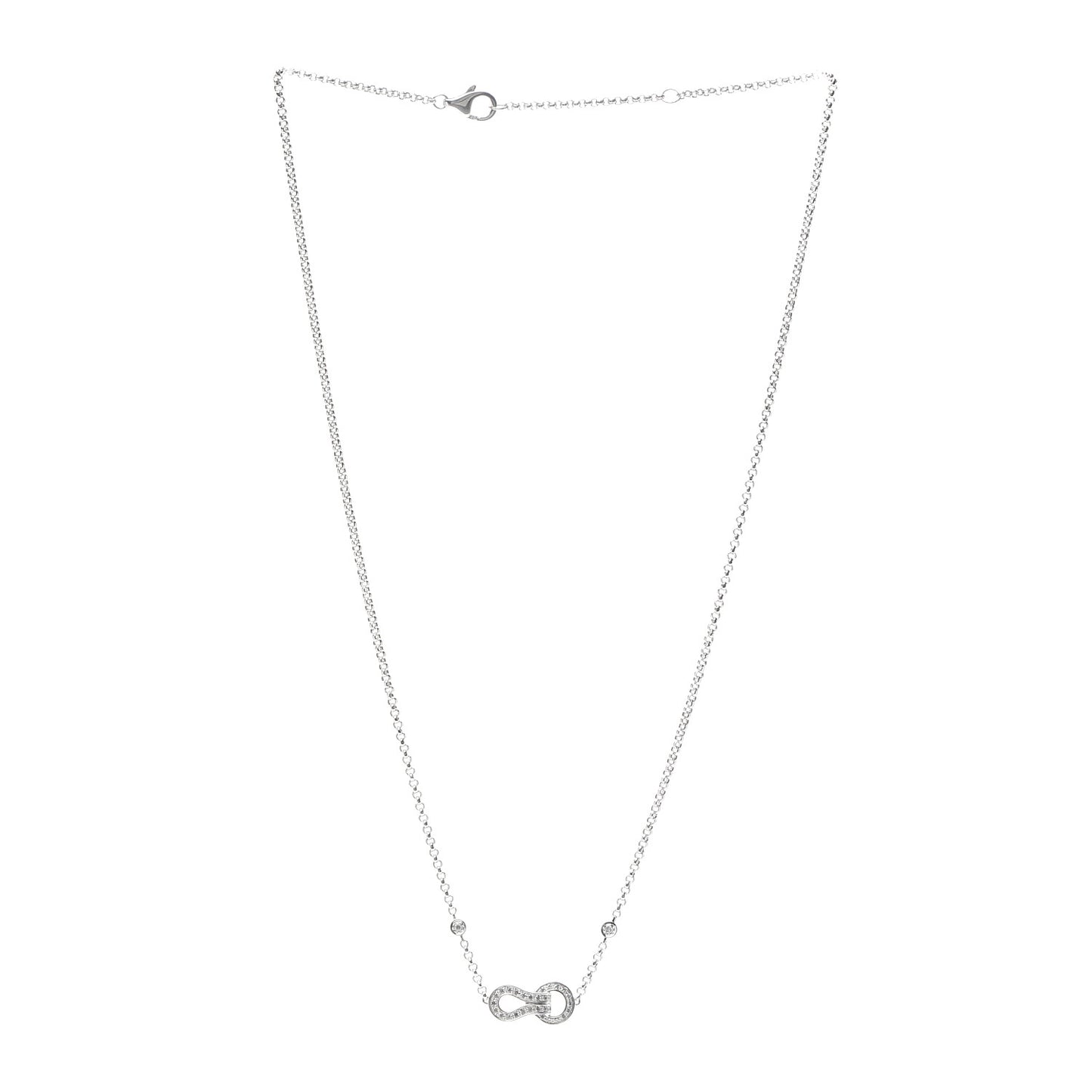 18K White Gold Diamond Agrafe Pendant Necklace