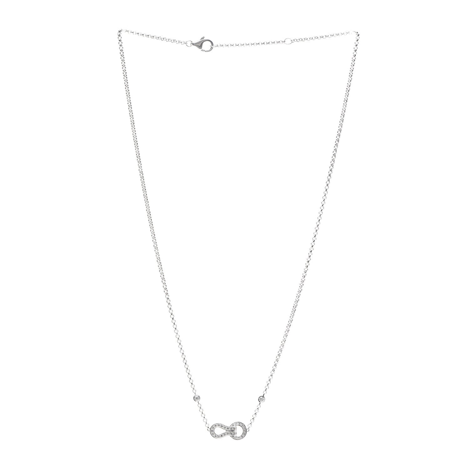 Cartier 18K White Gold Diamond Agrafe Pendant Necklace 3 of 6