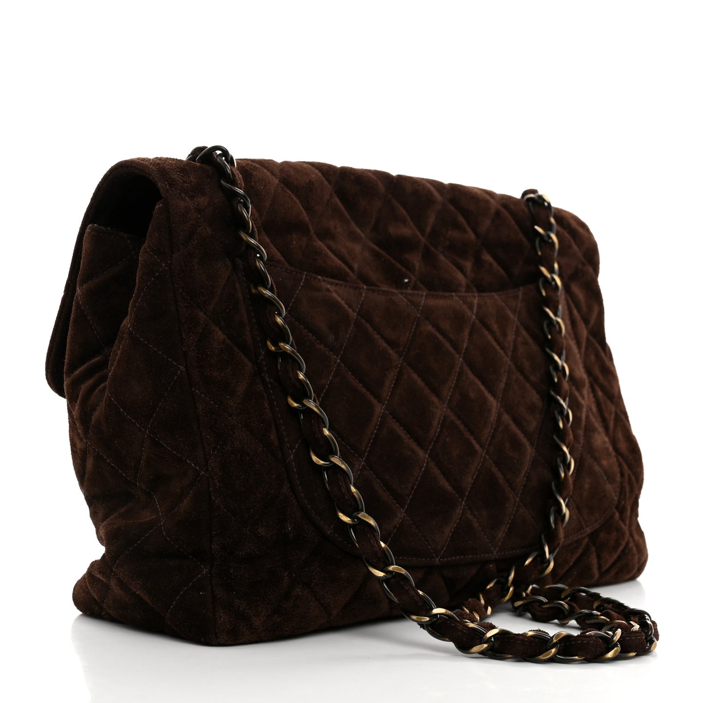 Suede Quilted Jumbo Single Flap Brown