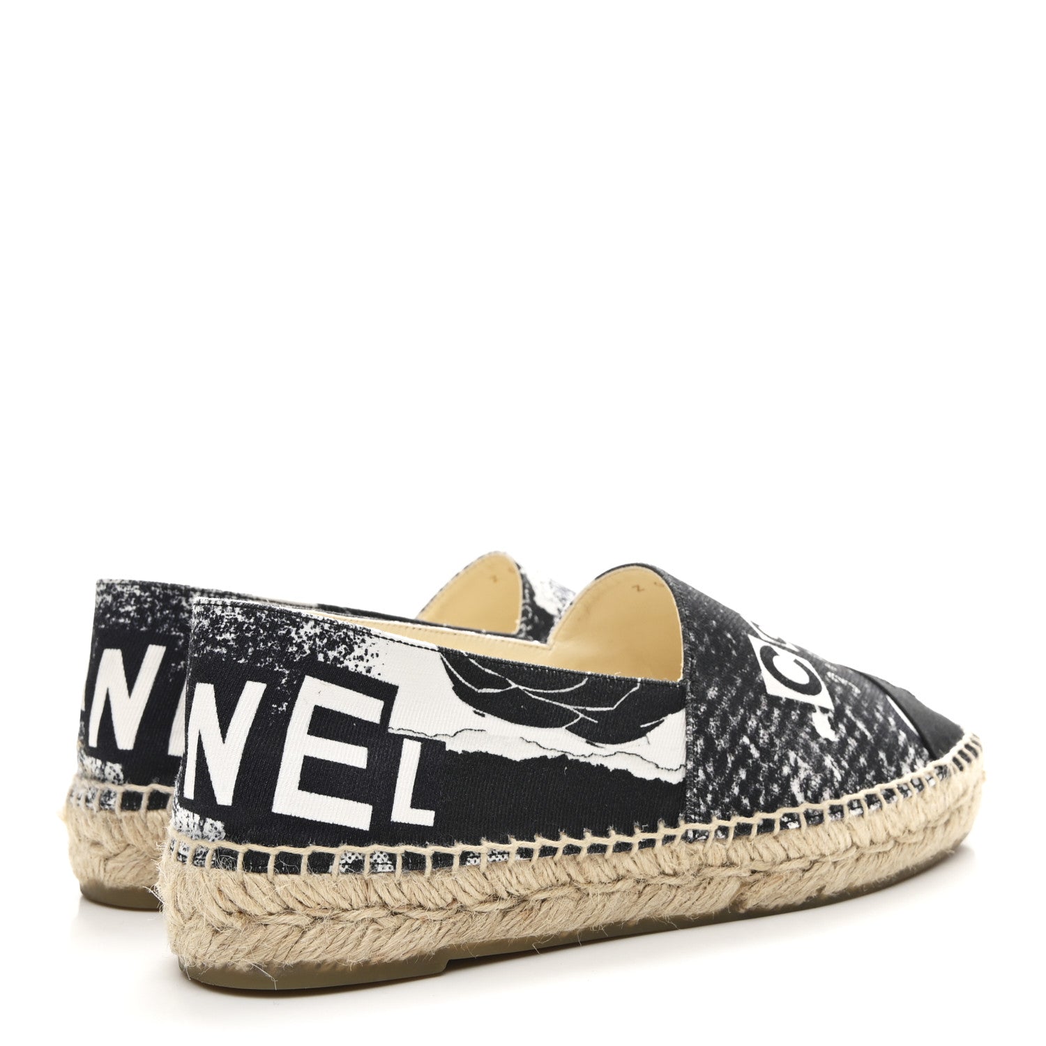 Chanel Printed Canvas Grosgrain 31 Rue Cambon Espadrilles 38 Black White 5 of 10