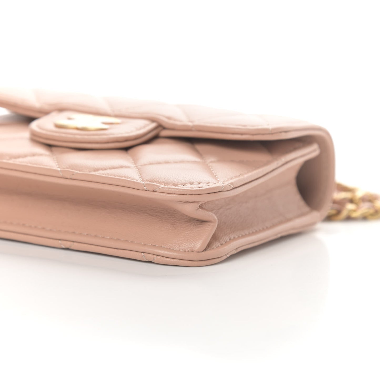 Lambskin Quilted Top Handle Flap Coin Purse With Chain Beige