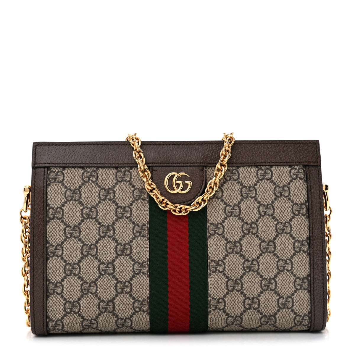 GG Supreme Monogram Web Small Ophidia Chain Shoulder Bag Brown