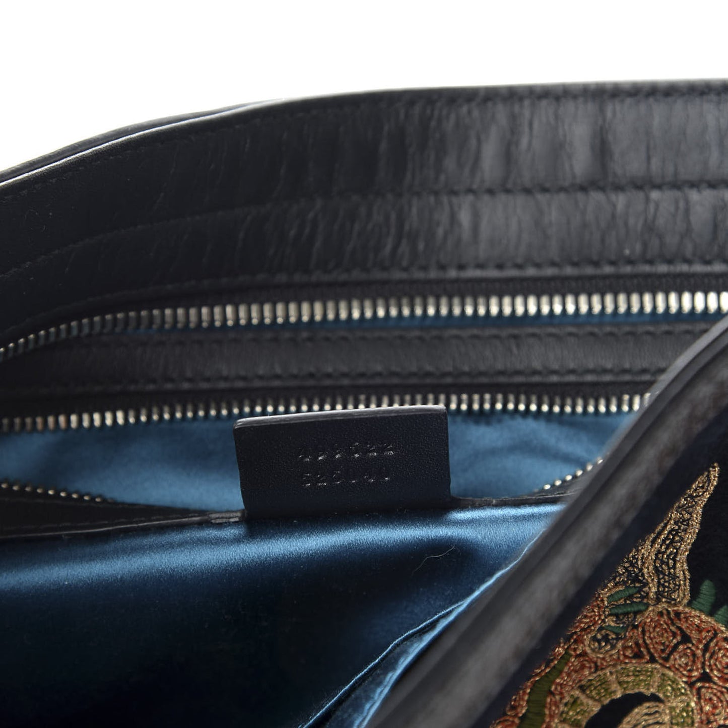 Suede Patent Dragon Embroidered Medium Dionysus Bucket Bag Dark Blue