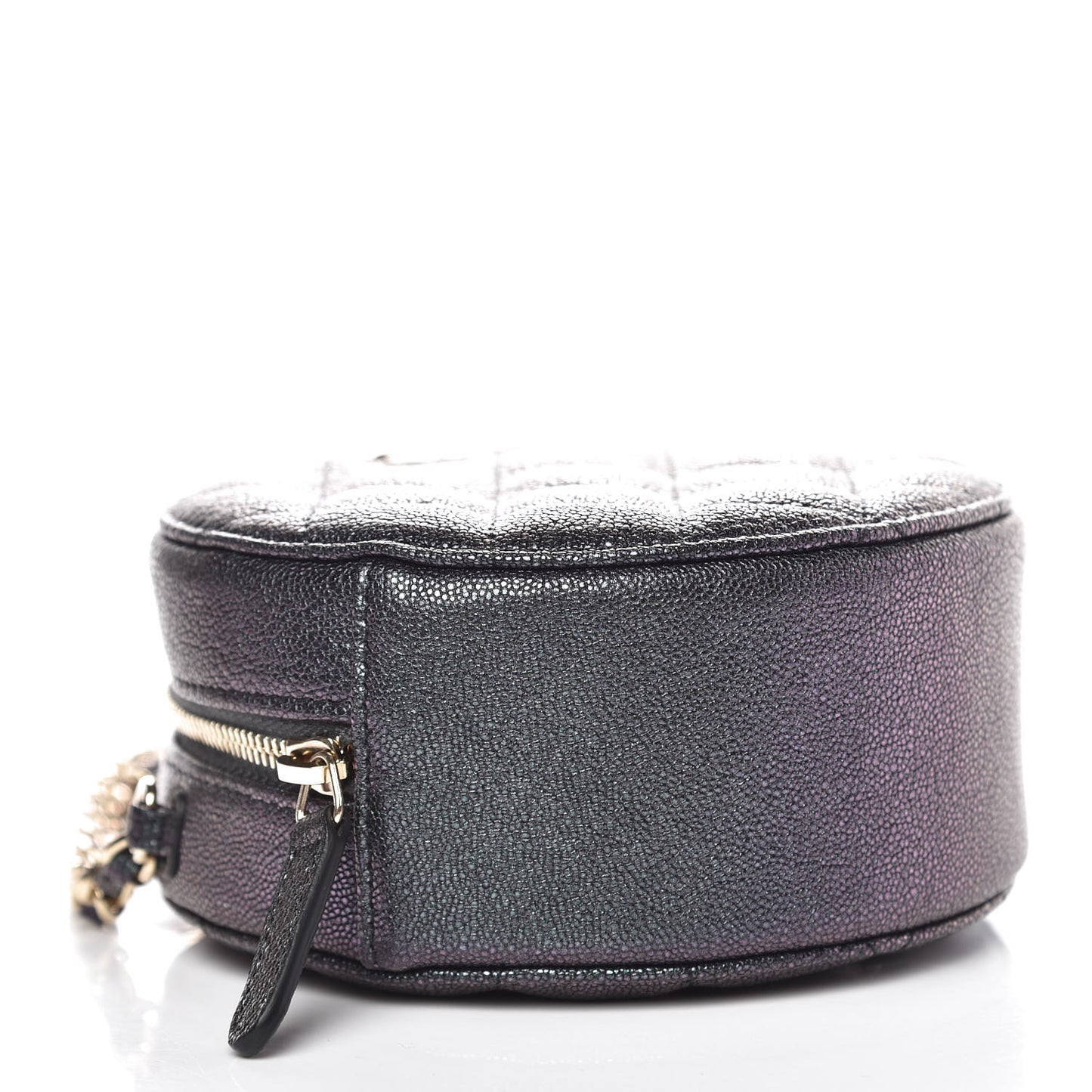 Iridescent Caviar Quilted Round Clutch With Chain Black